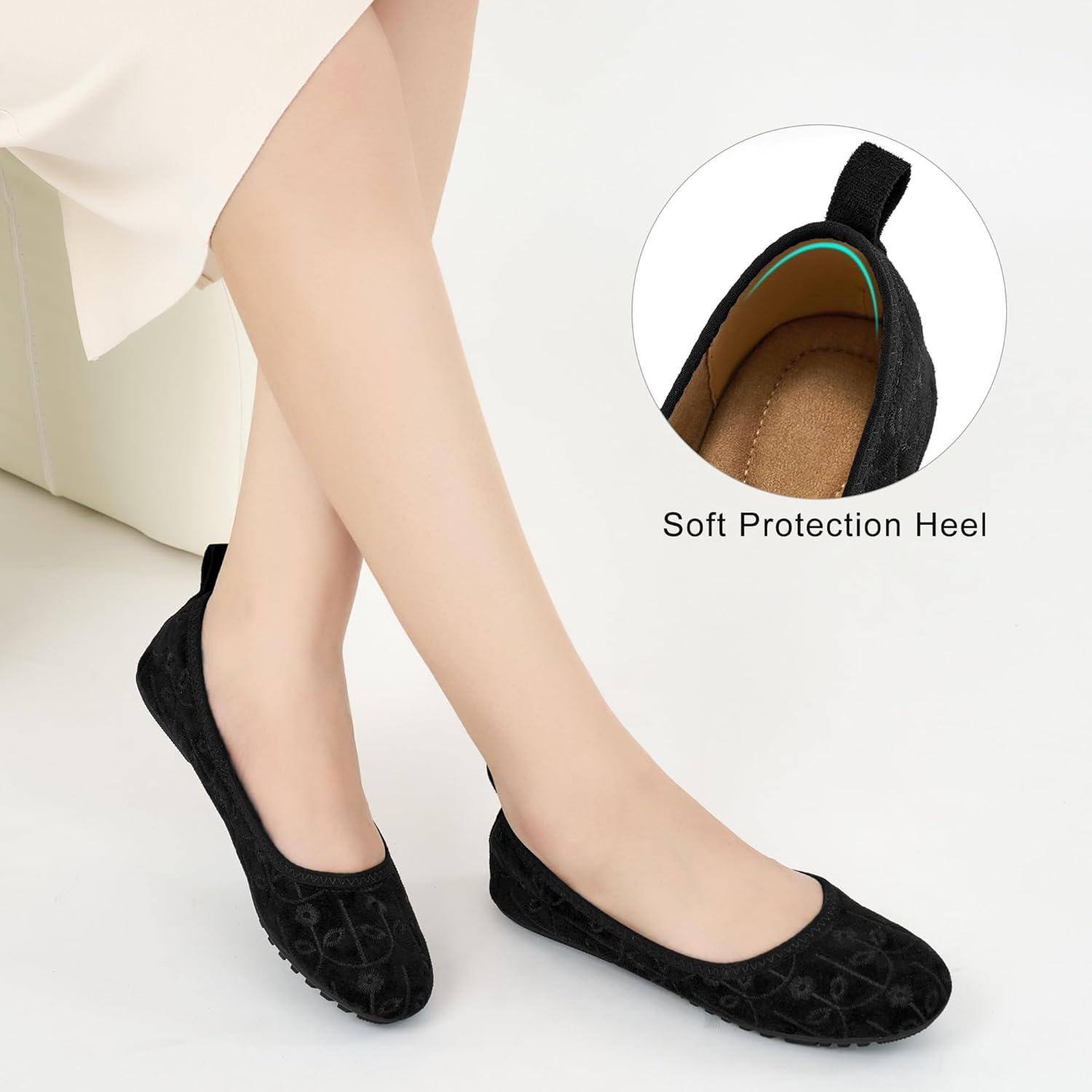 imageEcetana Ballet Flats Shoes for Women Dressy Casual Foldable Flats Comfortable Round Toe Slip On LoafersBlack