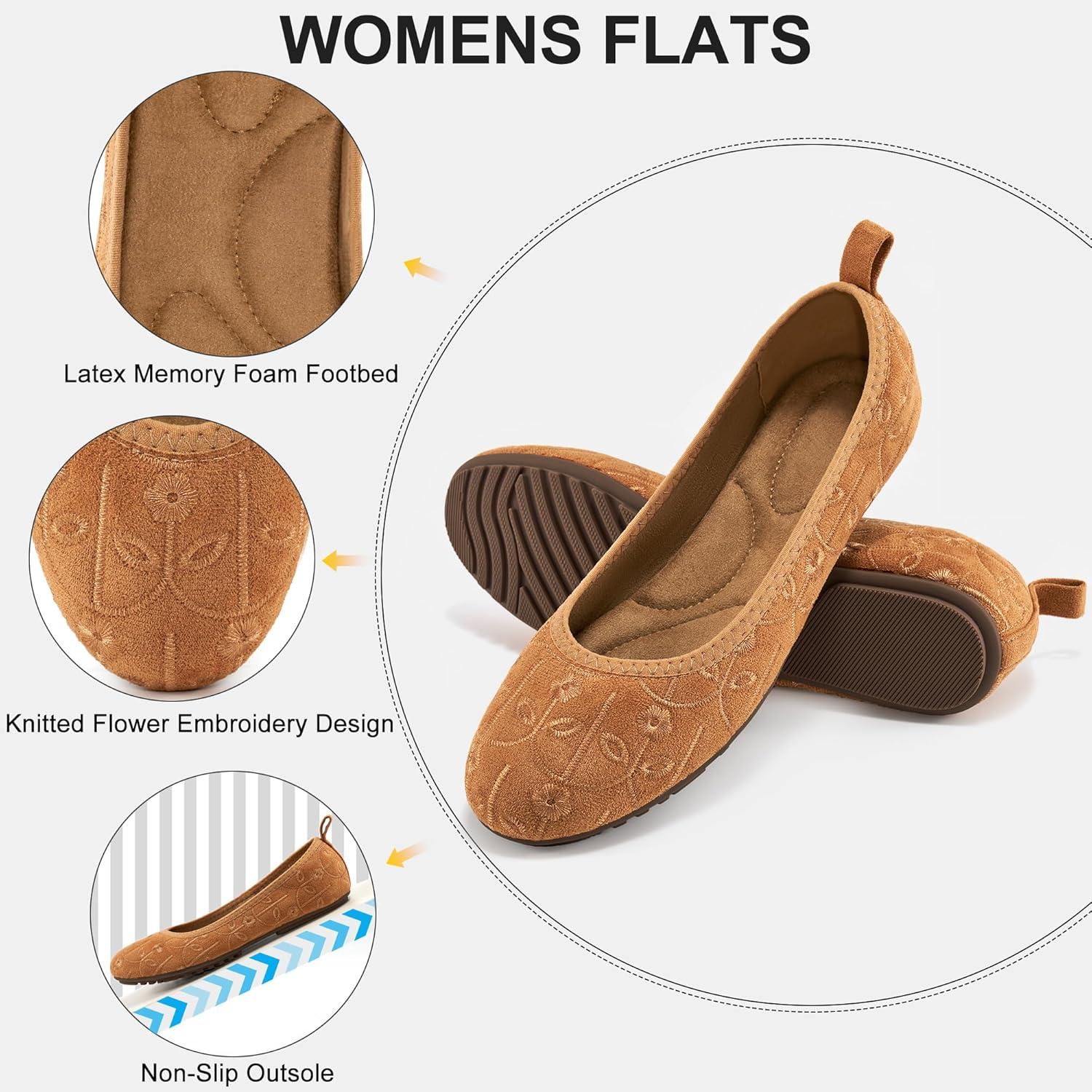 imageEcetana Ballet Flats Shoes for Women Dressy Casual Foldable Flats Comfortable Round Toe Slip On LoafersBrown