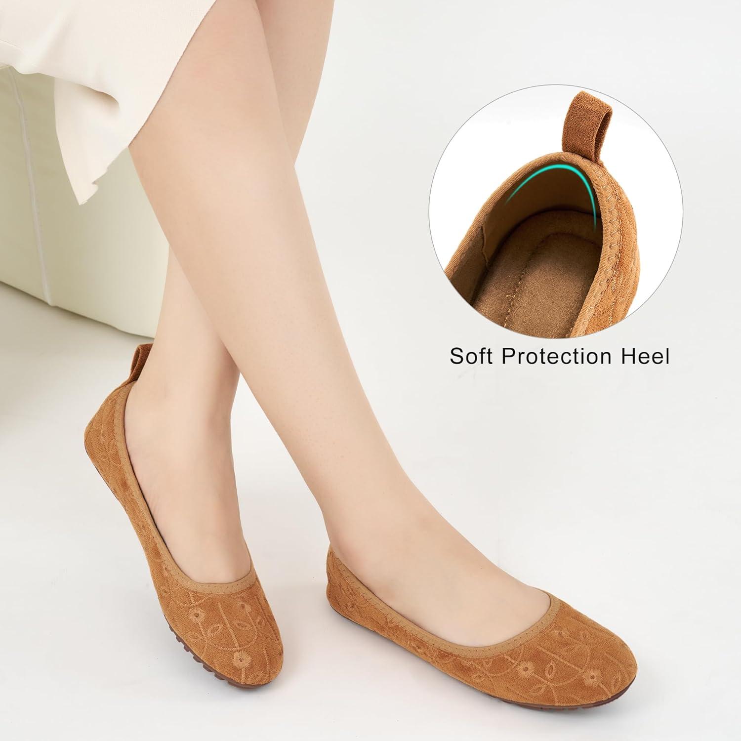 imageEcetana Ballet Flats Shoes for Women Dressy Casual Foldable Flats Comfortable Round Toe Slip On LoafersBrown