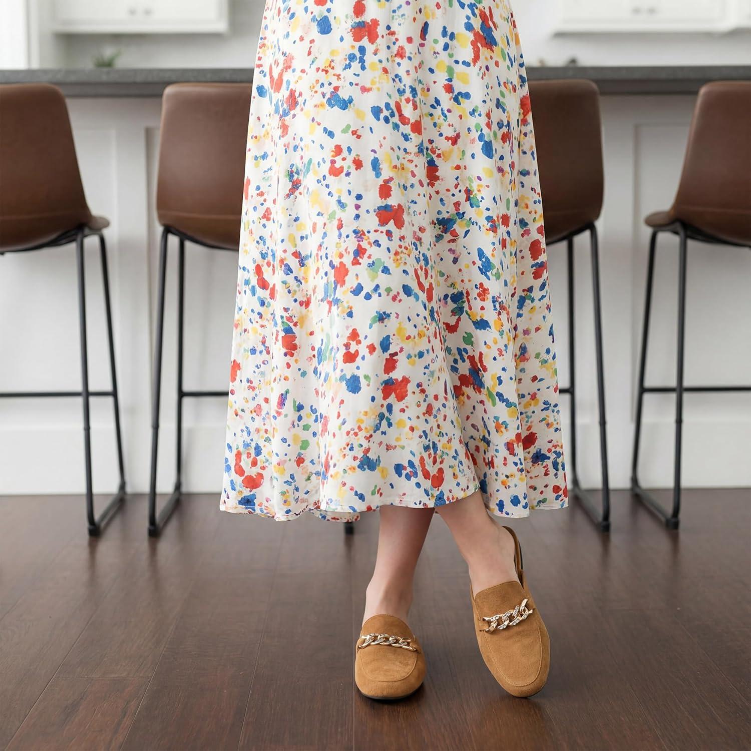 imageEcetana Women Mules Flats Shoes Comfortable Closed Toe Slip on Suede Buckle Slides 2025 Business Casual Dress Backless LoafersBrown