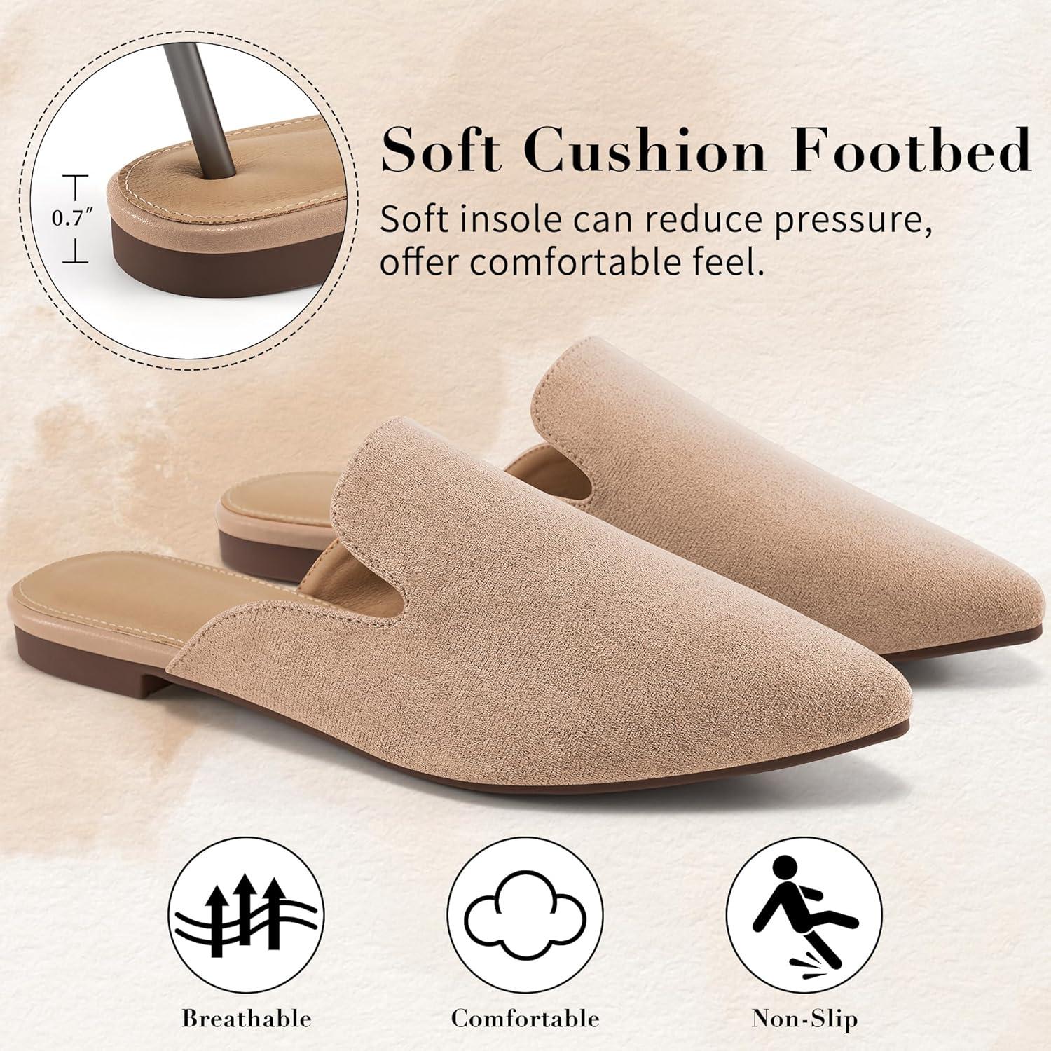 imageEcetana Womens Mules Flats Pointed Toe Dressy Slip On Work Shoes for Business Comfortable Casual Slides Backless LoafersApricot