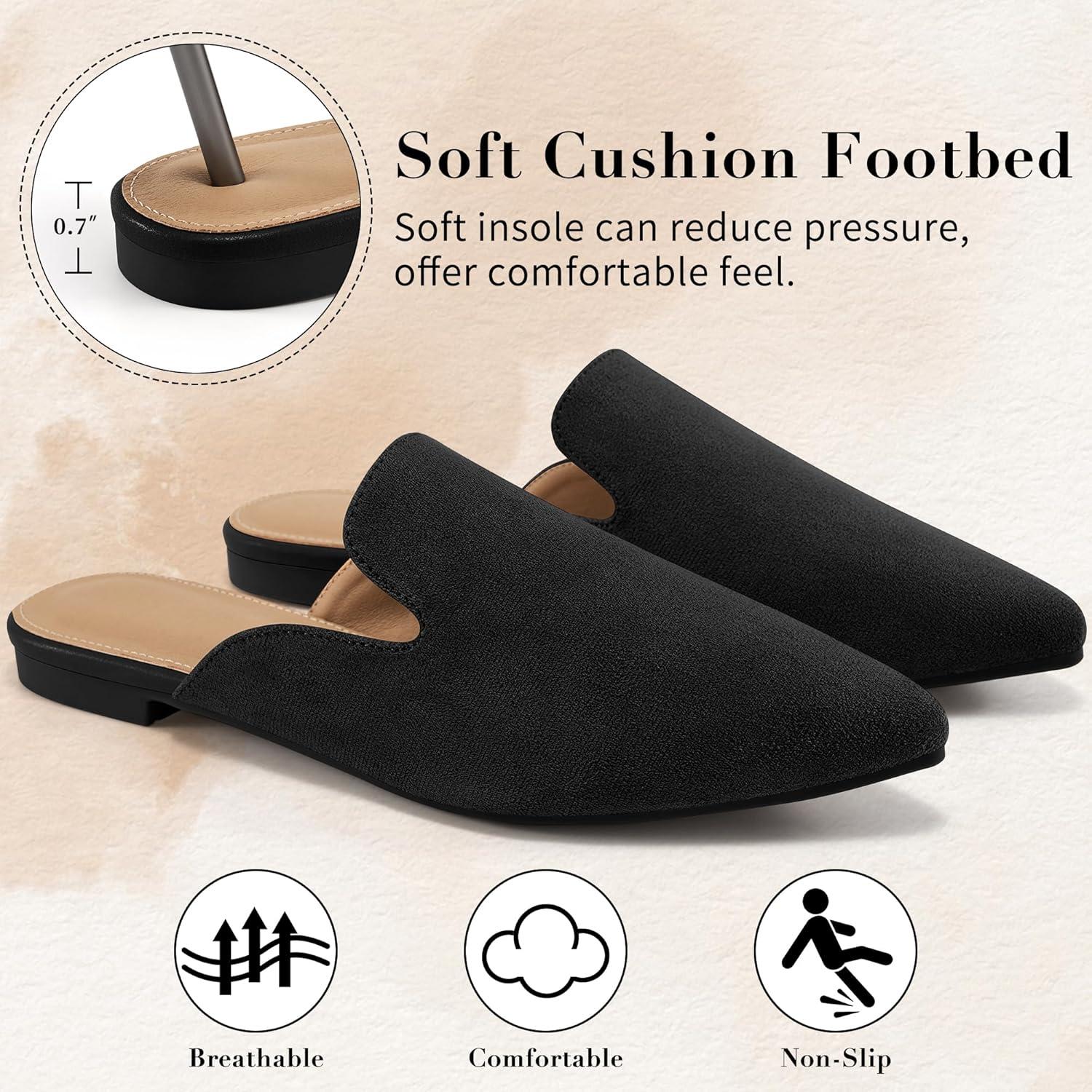 imageEcetana Womens Mules Flats Pointed Toe Dressy Slip On Work Shoes for Business Comfortable Casual Slides Backless LoafersBlack