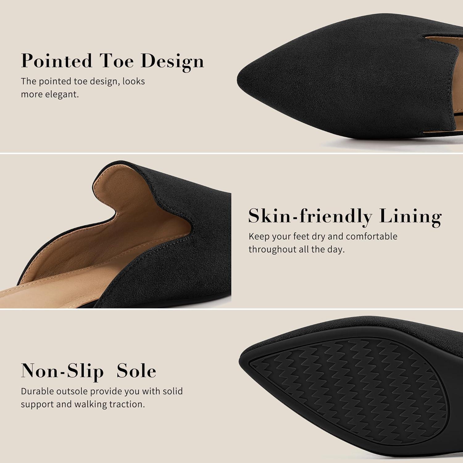imageEcetana Womens Mules Flats Pointed Toe Dressy Slip On Work Shoes for Business Comfortable Casual Slides Backless LoafersBlack