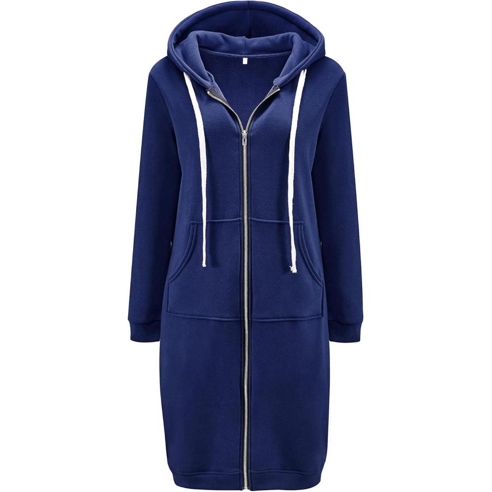 imageDUOYANGJIASHA Womens Hoodies Zip Up Sweatshirts Oversized Fashion Long Hooded Fall Winter Fleece Jackets with PocketsBlue