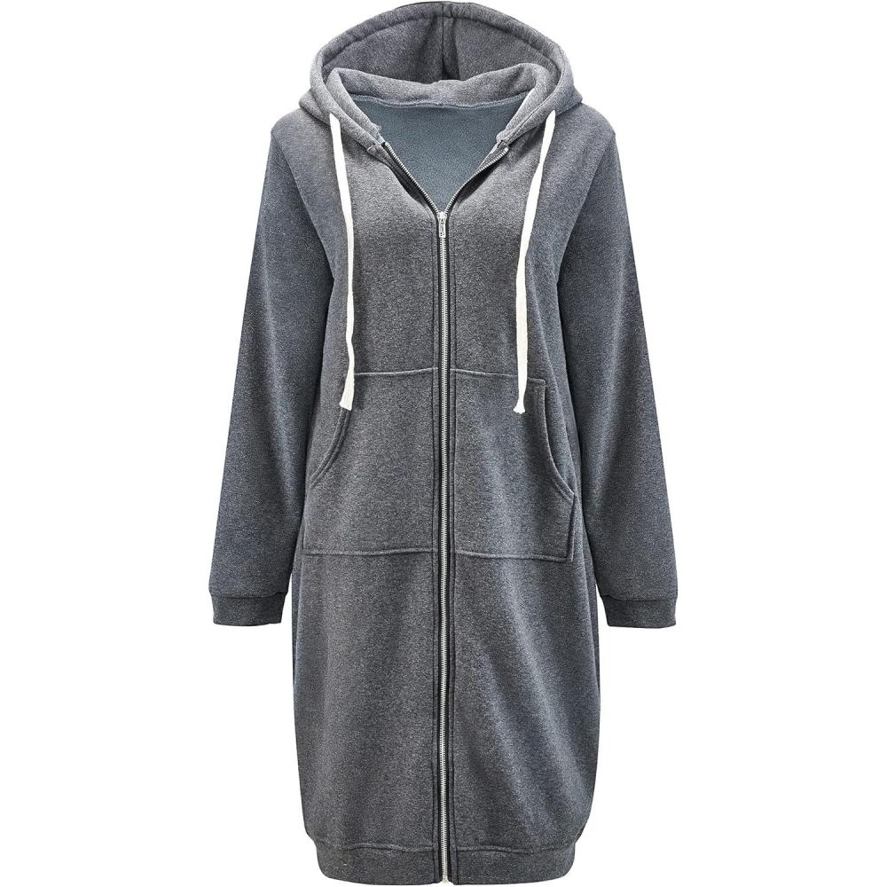 imageDUOYANGJIASHA Womens Hoodies Zip Up Sweatshirts Oversized Fashion Long Hooded Fall Winter Fleece Jackets with PocketsDark Grey