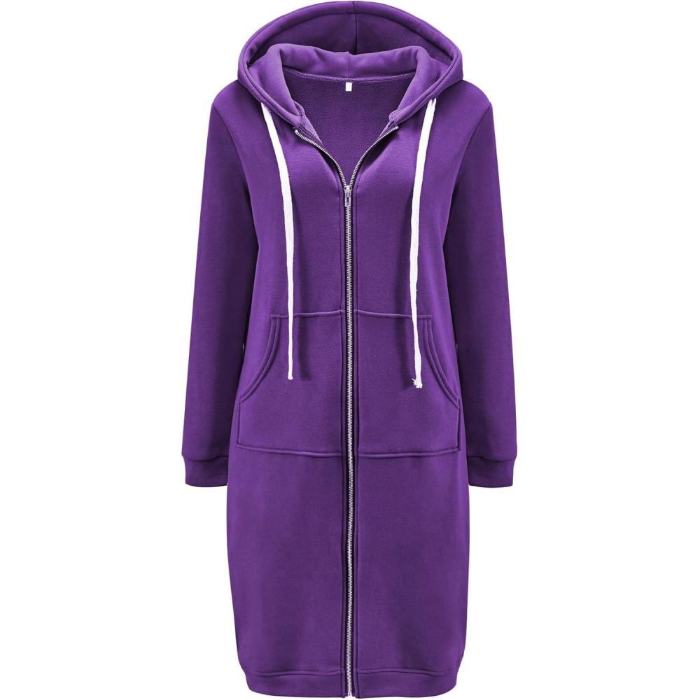 imageDUOYANGJIASHA Womens Hoodies Zip Up Sweatshirts Oversized Fashion Long Hooded Fall Winter Fleece Jackets with PocketsPurple