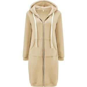 DUOYANGJIASHA Womens Hoodies Zip Up Sweatshirts Oversized Fashion Long Hooded Fall Winter Fleece Jackets with Pockets(Apricot)