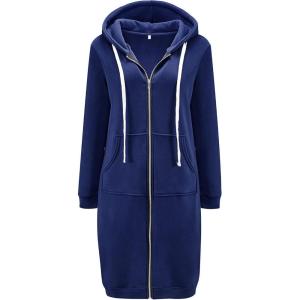 DUOYANGJIASHA Womens Hoodies Zip Up Sweatshirts Oversized Fashion Long Hooded Fall Winter Fleece Jackets with Pockets(Blue)