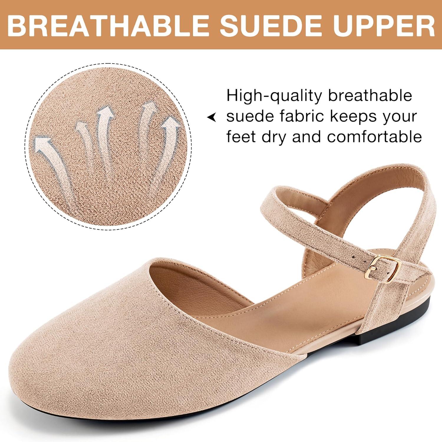 imageEcetana Womens Flats Sandals Dressy Summer Comfortable Casual Fashion Round Toe Slingback Shoes with Buckle Ankle Strap
