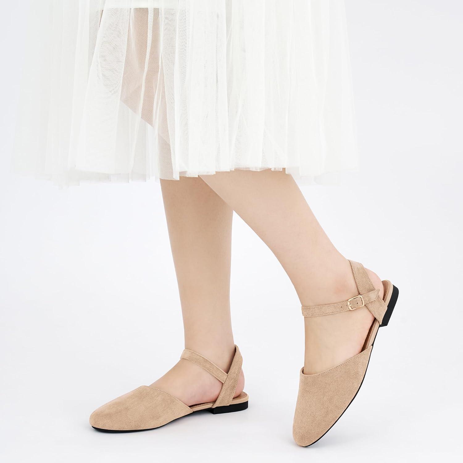 imageEcetana Womens Flats Sandals Dressy Summer Comfortable Casual Fashion Round Toe Slingback Shoes with Buckle Ankle Strap