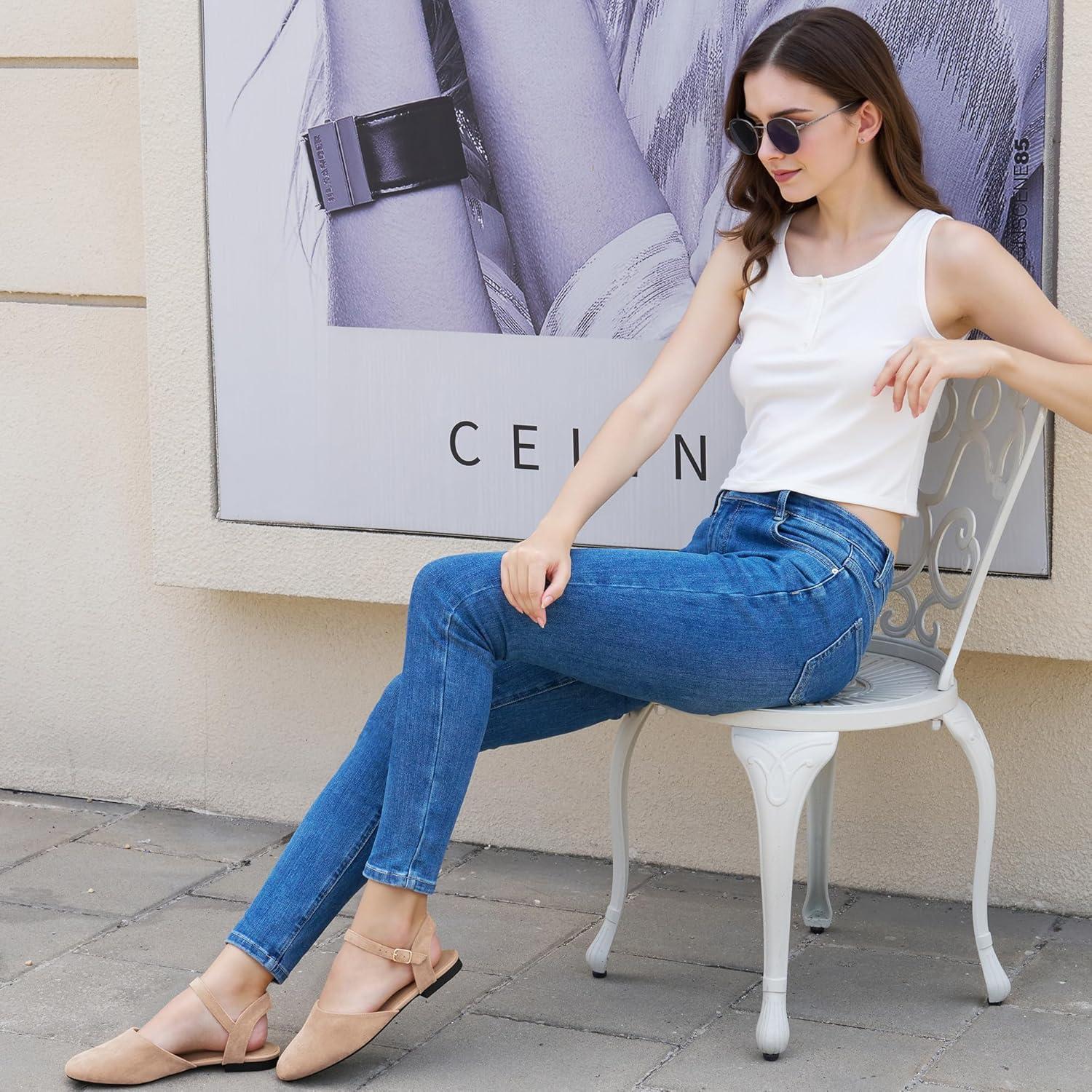 imageEcetana Womens Flats Sandals Dressy Summer Comfortable Casual Fashion Round Toe Slingback Shoes with Buckle Ankle Strap