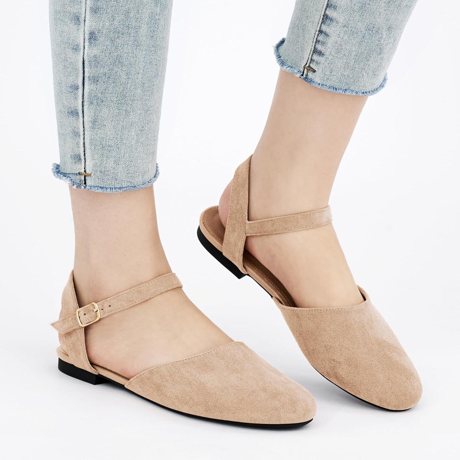 imageEcetana Womens Flats Sandals Dressy Summer Comfortable Casual Fashion Round Toe Slingback Shoes with Buckle Ankle Strap