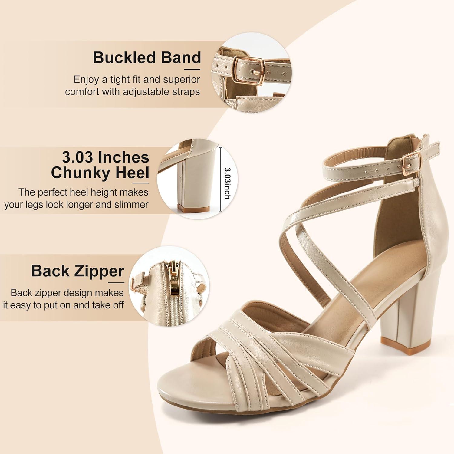 imageEcetana Womens Heels Sandals Dressy Chunky Strappy Block High Heels for Wedding Party Summer Comfortable Walking Shoes 2025