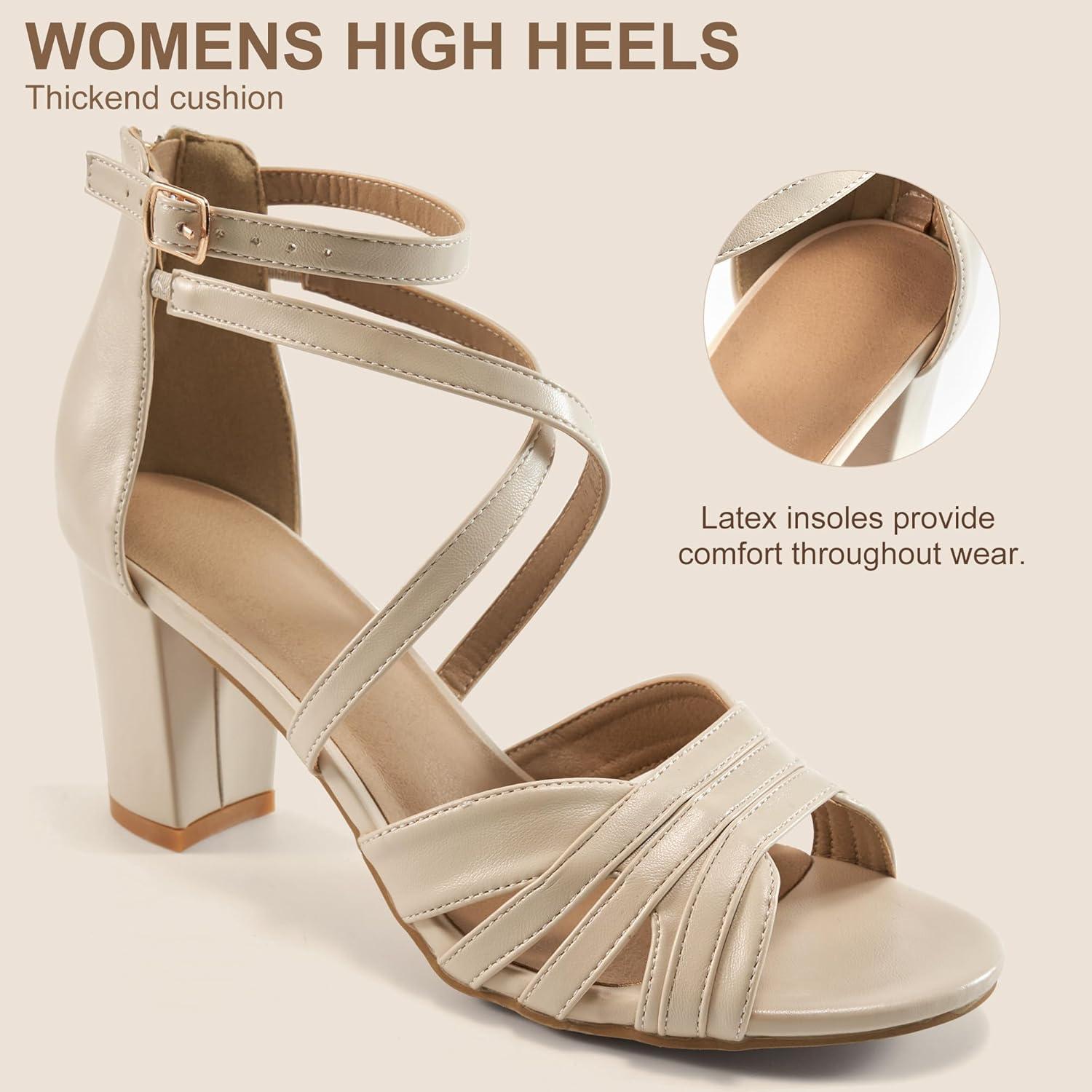imageEcetana Womens Heels Sandals Dressy Chunky Strappy Block High Heels for Wedding Party Summer Comfortable Walking Shoes 2025