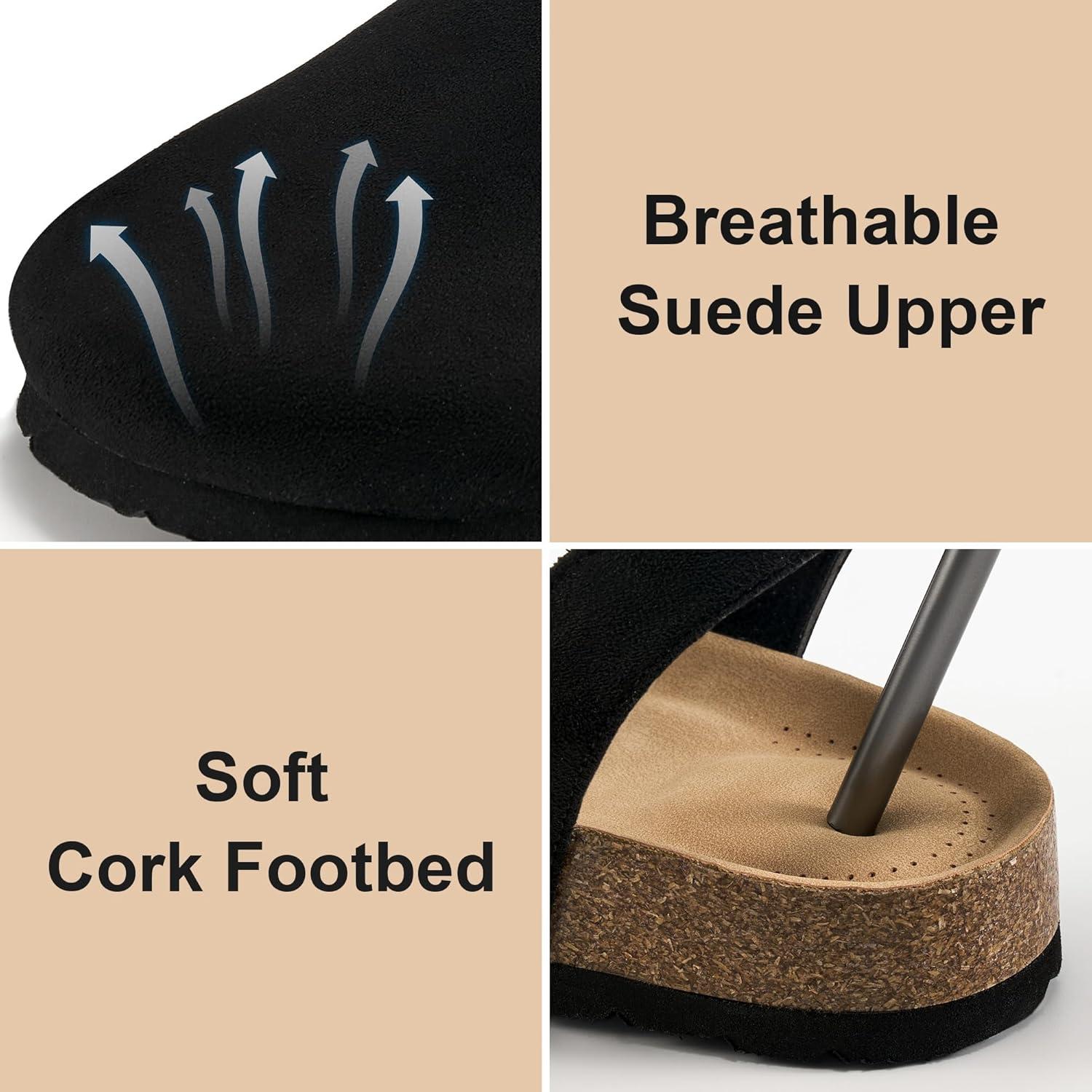 imageEcetana Womens Sandals Closed Toe Shoes Dressy Summer Cork Footbed Comfortable Arch Support Flats Sandals for WomenBlack