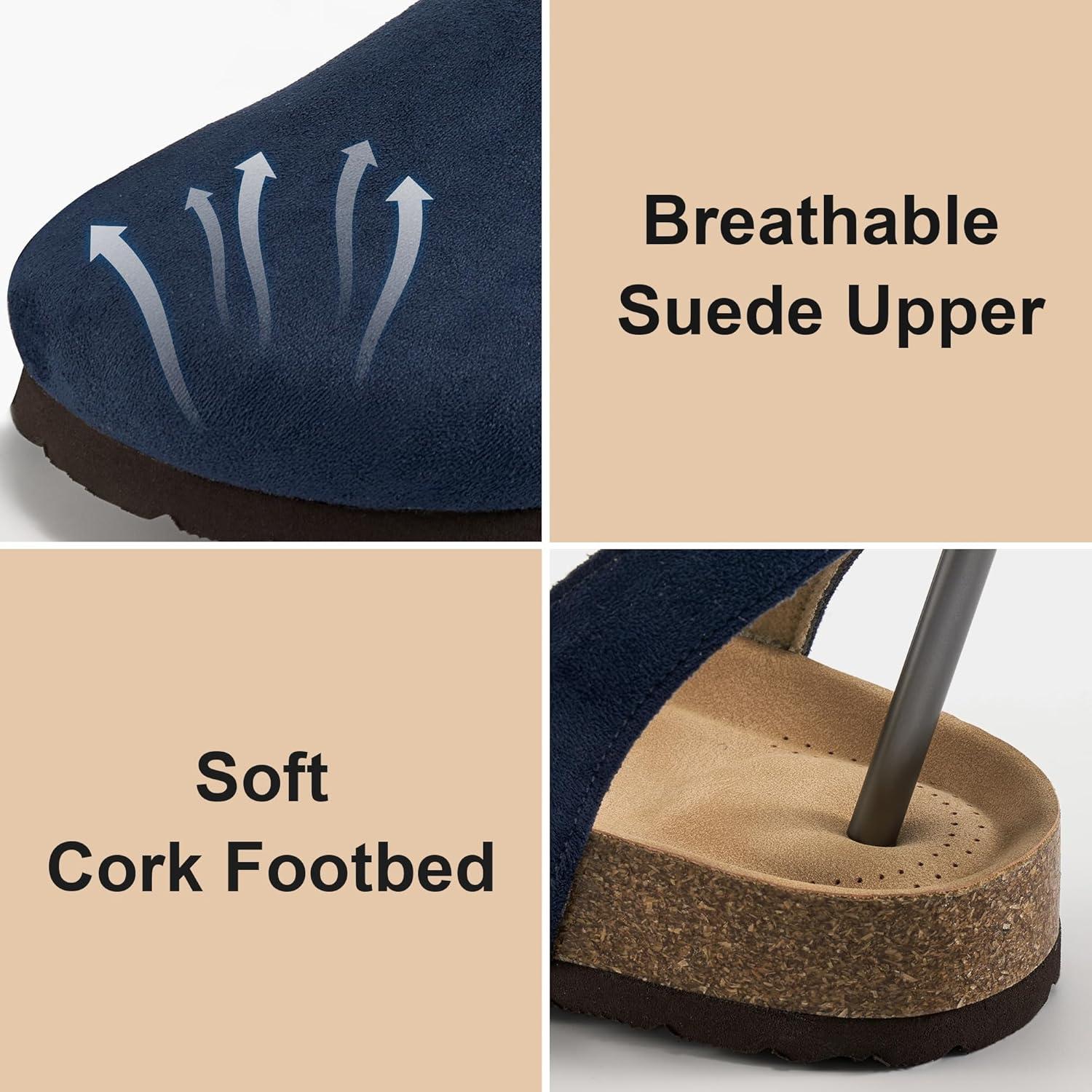 imageEcetana Womens Sandals Closed Toe Shoes Dressy Summer Cork Footbed Comfortable Arch Support Flats Sandals for WomenBlue