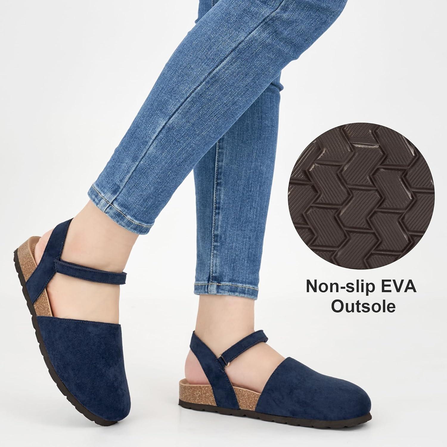 imageEcetana Womens Sandals Closed Toe Shoes Dressy Summer Cork Footbed Comfortable Arch Support Flats Sandals for WomenBlue