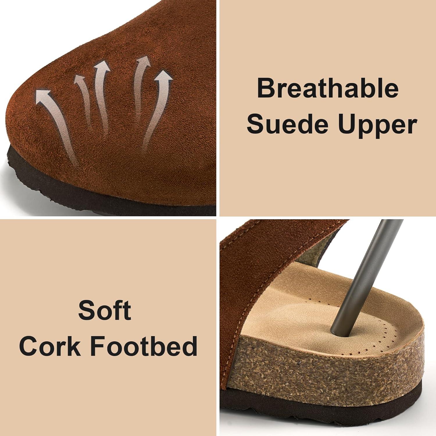 imageEcetana Womens Sandals Closed Toe Shoes Dressy Summer Cork Footbed Comfortable Arch Support Flats Sandals for WomenBrown
