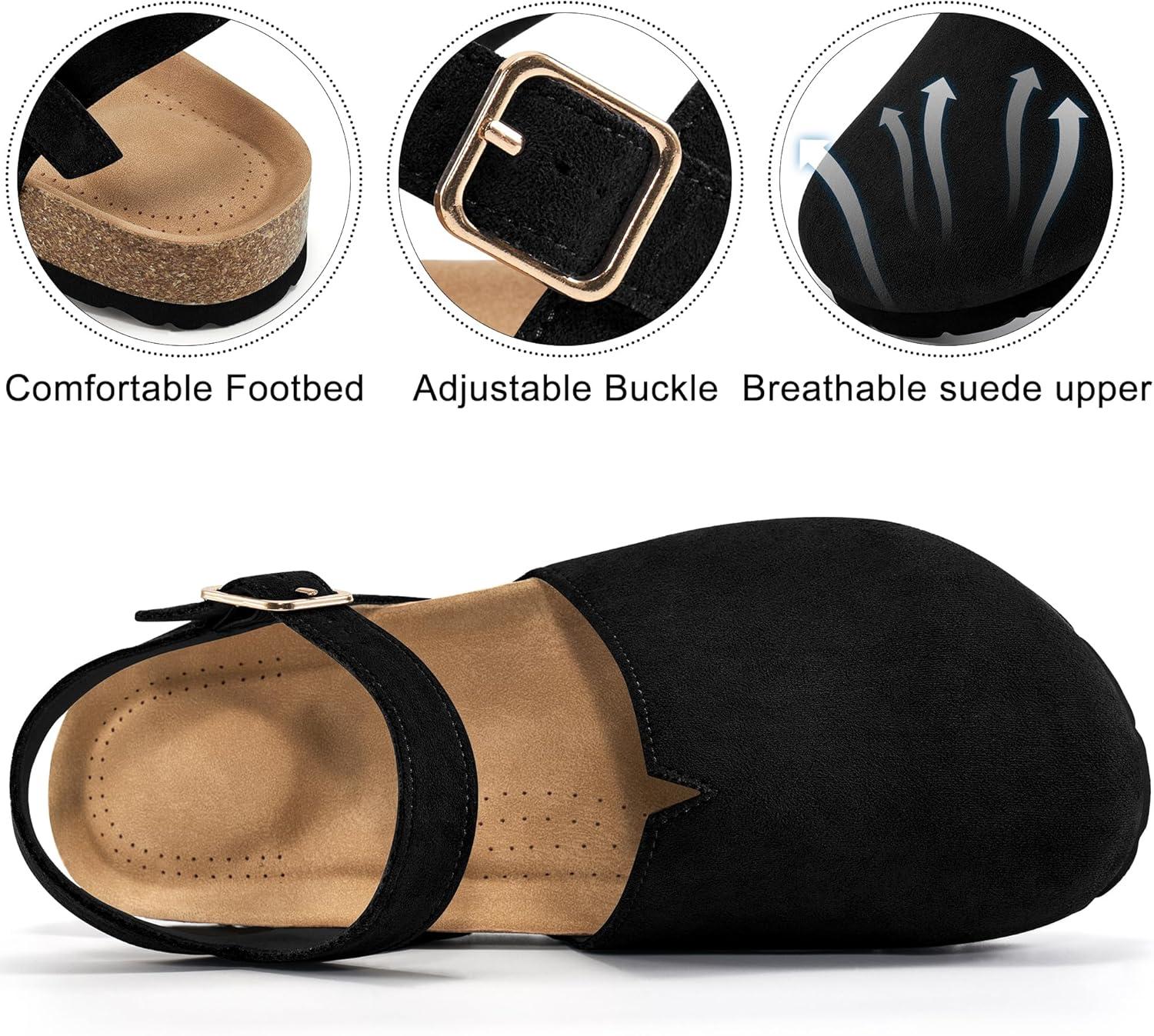imageEcetana Womens Sandals Dressy Summer Closed Toe Flats Comfortable Cork Footbed Casual Walking ShoesBlack