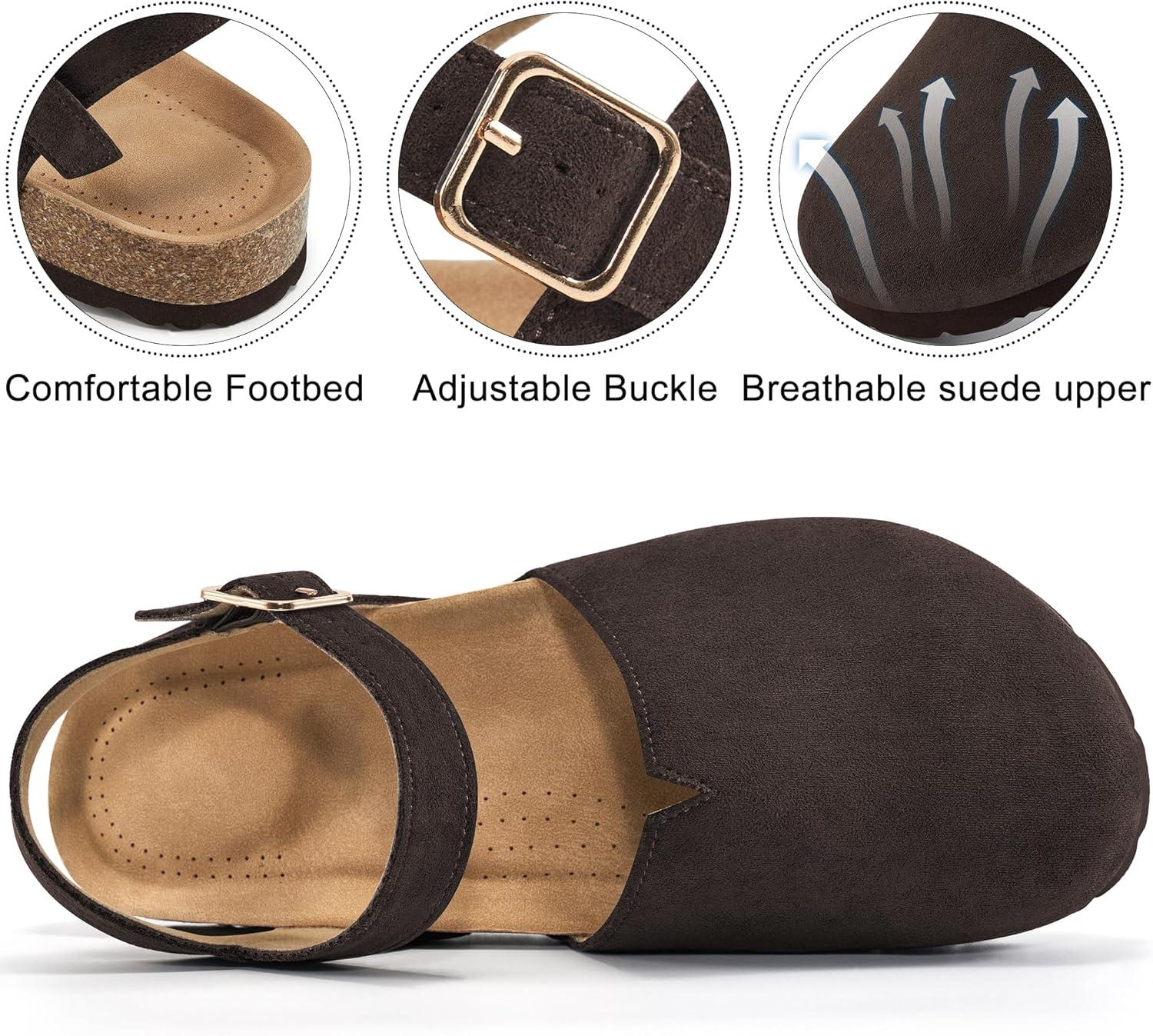 imageEcetana Womens Sandals Dressy Summer Closed Toe Flats Comfortable Cork Footbed Casual Walking ShoesCoffee