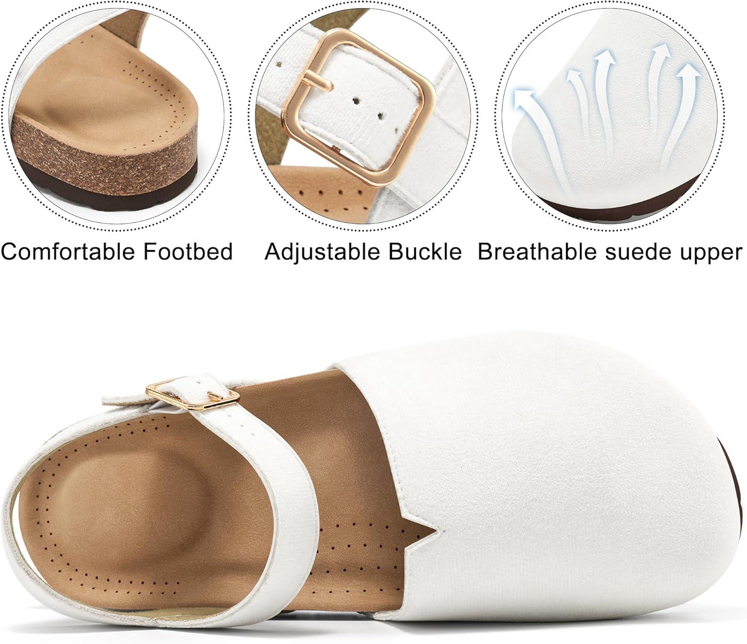 imageEcetana Womens Sandals Dressy Summer Closed Toe Flats Comfortable Cork Footbed Casual Walking ShoesWhite