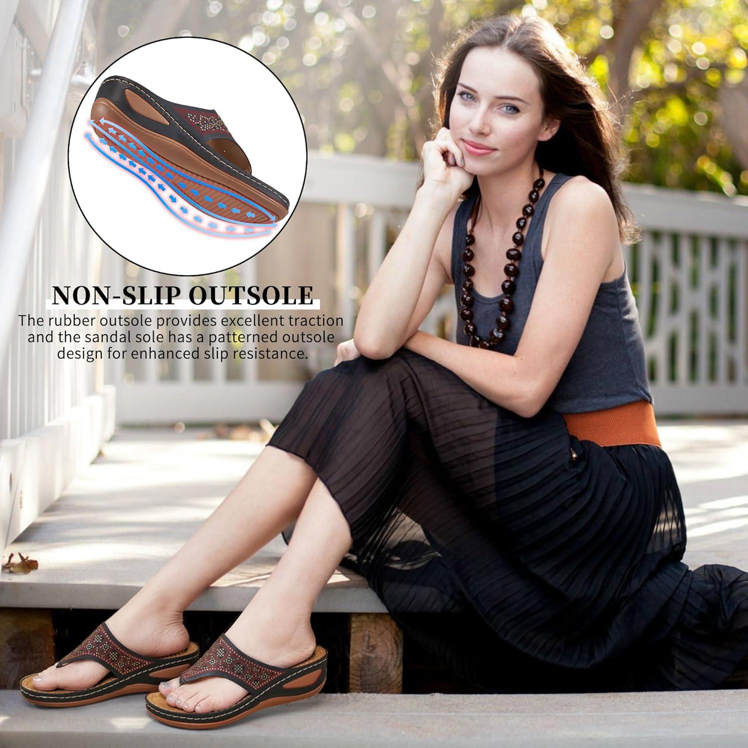 imageEcetana Womens Sandals Dressy Wedge Comfortable Summer Flip Flops Non Slip Rhinestone Platform Shoes Ladies Casual Beach Sandals for WomenBlack