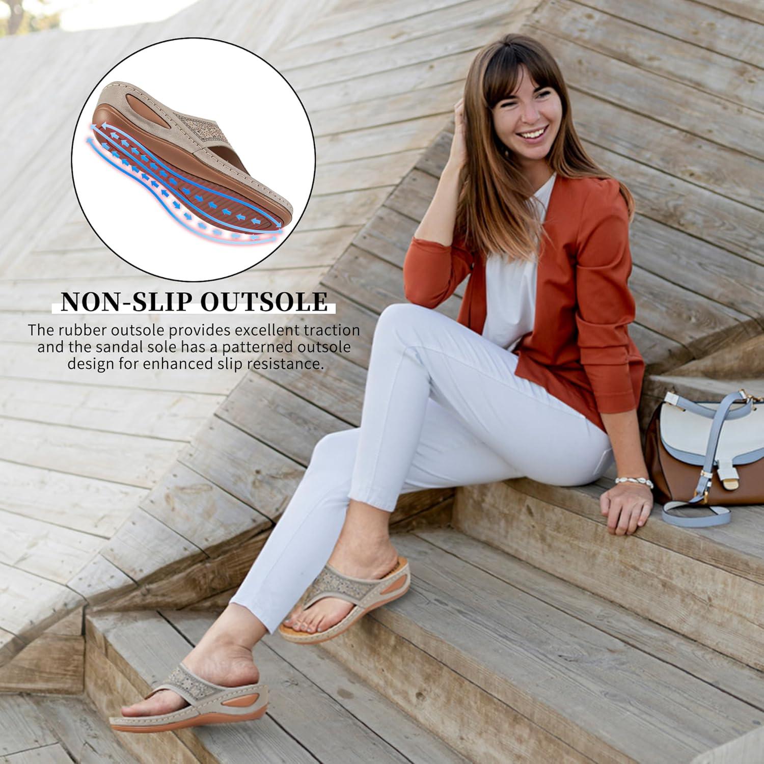 imageEcetana Womens Sandals Dressy Wedge Comfortable Summer Flip Flops Non Slip Rhinestone Platform Shoes Ladies Casual Beach Sandals for WomenGrey