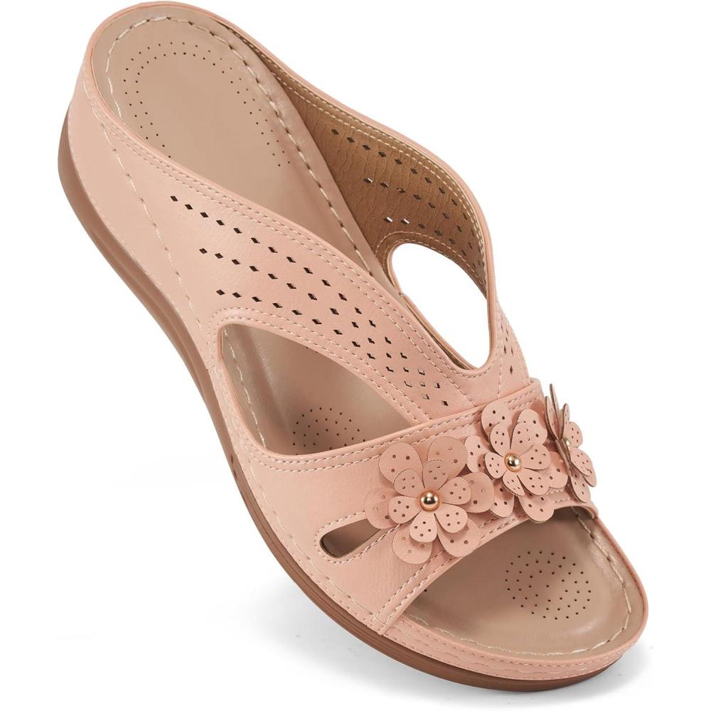 imageEcetana Sandals for Women Wedge Shoes Slip On Dressy Summer Comfortable Slides Sandals Lightweight Memory Foam Platform ShoesPink