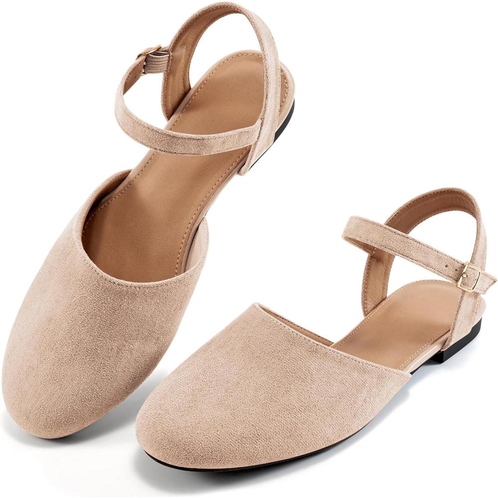imageEcetana Womens Flats Sandals Dressy Summer Comfortable Casual Fashion Round Toe Slingback Shoes with Buckle Ankle StrapApricot