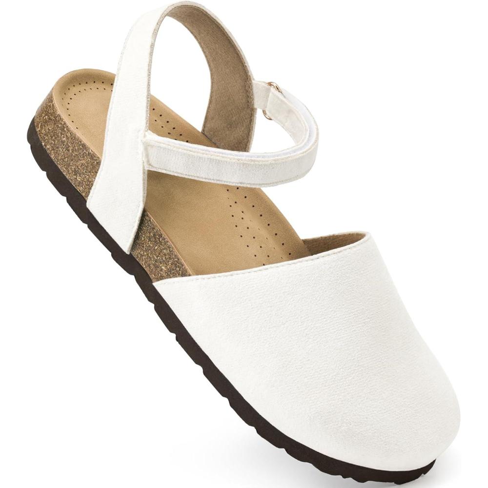 imageEcetana Womens Sandals Closed Toe Shoes Dressy Summer Cork Footbed Comfortable Arch Support Flats Sandals for WomenWhite