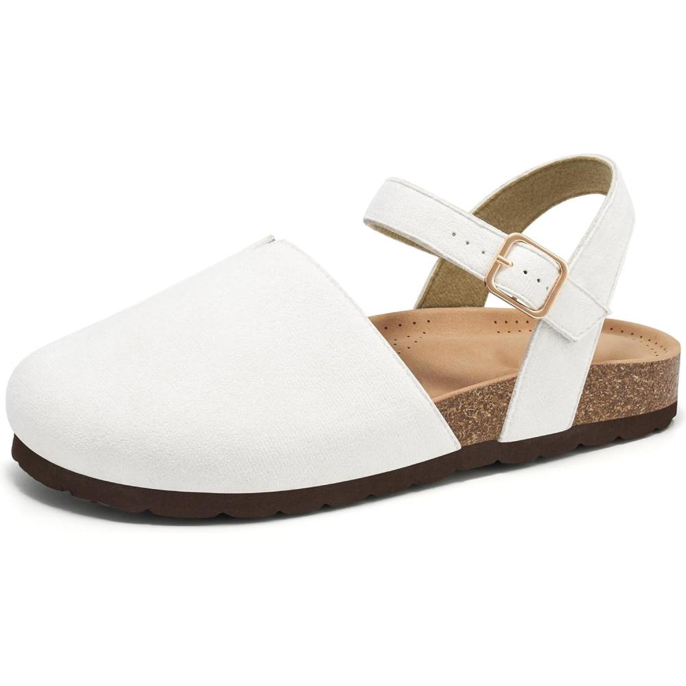 imageEcetana Womens Sandals Dressy Summer Closed Toe Flats Comfortable Cork Footbed Casual Walking ShoesWhite