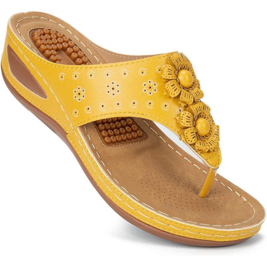imageEcetana Womens Sandals Platform Wedge Comfortable Dressy Casual Summer Beach Shoes Slides Walking Flip Flops for WomenYellow