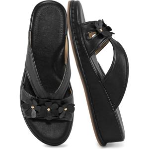 Ecetana Sandals for Women Wedge Slides Dressy Summer Comfortable Memory Foam Slip on Casual Platform Shoes(Black)