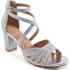 Ecetana Womens Heels Sandals Dressy: Chunky Strappy Block High Heels for Wedding Party Summer Comfortable Walking Shoes(Silver)