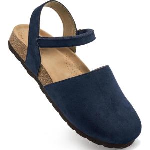 Ecetana Womens Sandals Closed Toe Shoes Dressy Summer Cork Footbed Comfortable Arch Support Flats Sandals for Women(Blue)