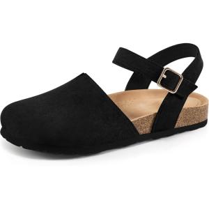 Ecetana Womens Sandals Dressy Summer Closed Toe Flats Comfortable Cork Footbed Casual Walking Shoes(Black)