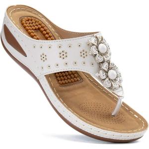 Ecetana Womens Sandals Platform Wedge: Comfortable Dressy Casual Summer Beach Shoes Slides Walking Flip Flops for Women(Beige)