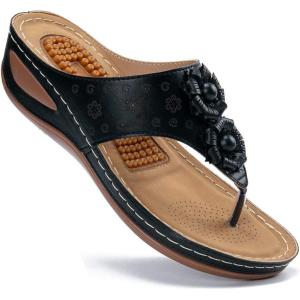 Ecetana Womens Sandals Platform Wedge: Comfortable Dressy Casual Summer Beach Shoes Slides Walking Flip Flops for Women(Black)