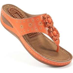 Ecetana Womens Sandals Platform Wedge: Comfortable Dressy Casual Summer Beach Shoes Slides Walking Flip Flops for Women(Orange)