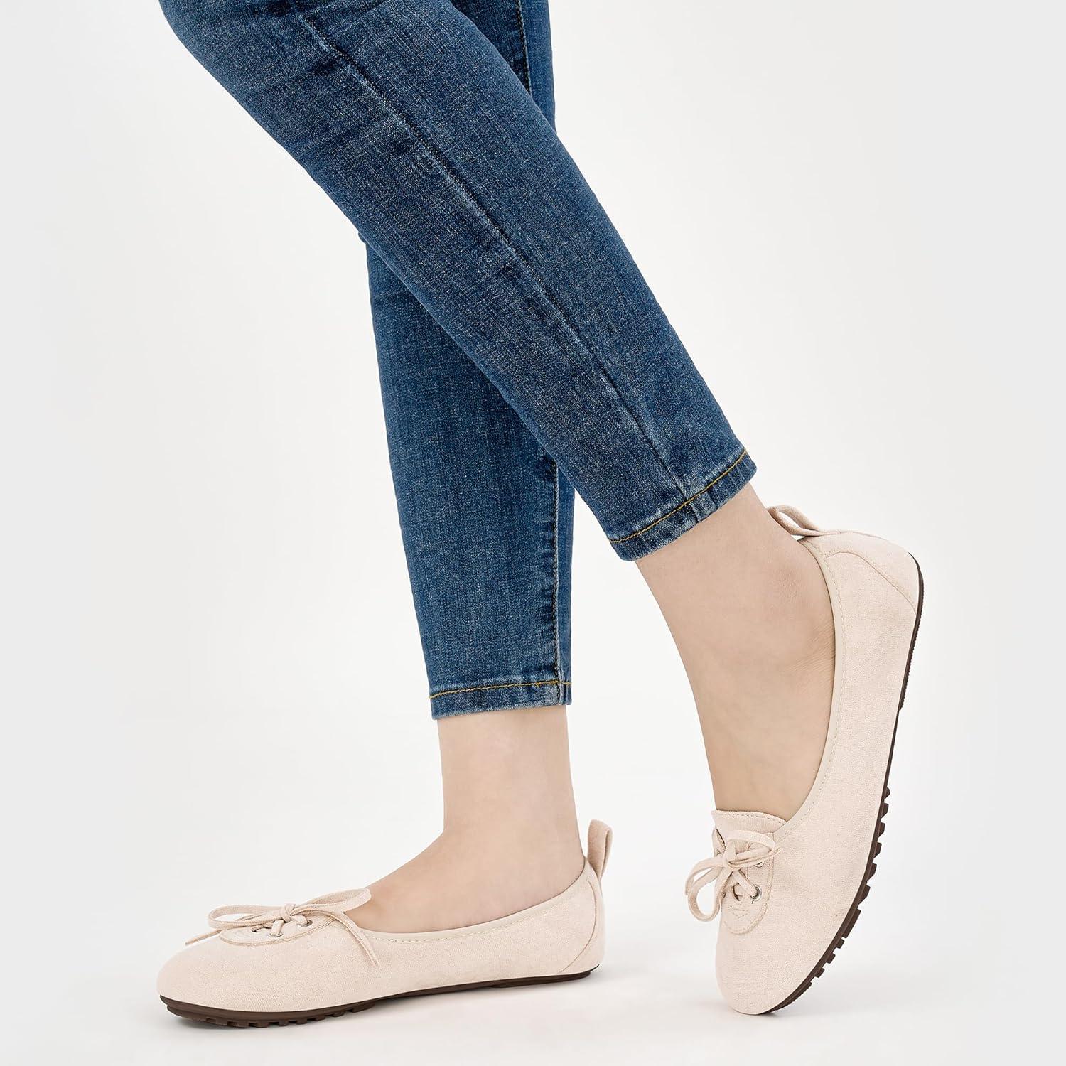 imageEcetana Womens Flats Ballet Shoes Round Toe Dressy Comfortable Slip On Foldable Lace Up LoafersBeige