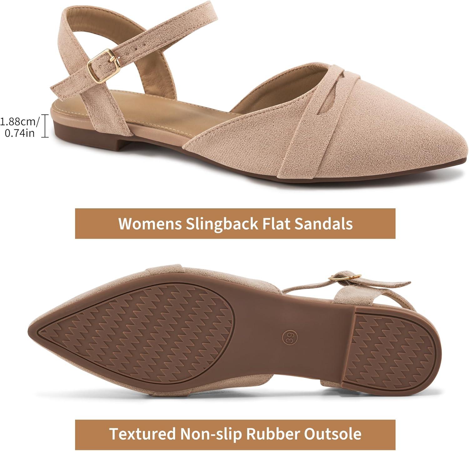 imageEcetana Womens Sandals Flats Shoes Closed Pointed Toe Slingback Comfortable Dressy Flat Sandals for Casual Work OfficeApricot