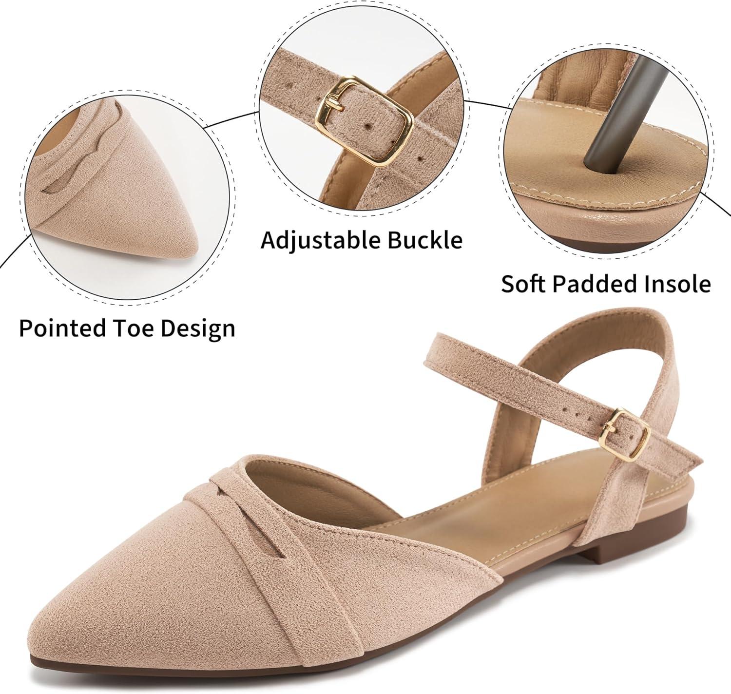 imageEcetana Womens Sandals Flats Shoes Closed Pointed Toe Slingback Comfortable Dressy Flat Sandals for Casual Work OfficeApricot