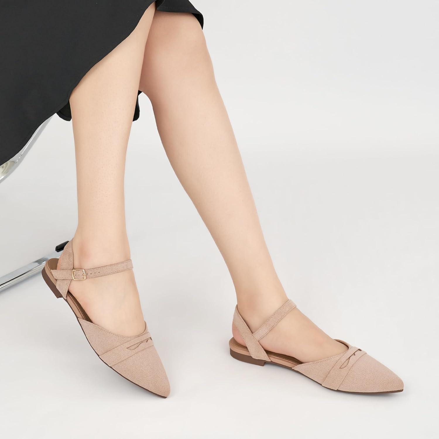 imageEcetana Womens Sandals Flats Shoes Closed Pointed Toe Slingback Comfortable Dressy Flat Sandals for Casual Work OfficeApricot