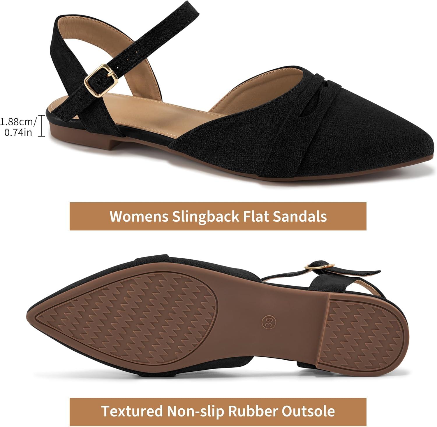 imageEcetana Womens Sandals Flats Shoes Closed Pointed Toe Slingback Comfortable Dressy Flat Sandals for Casual Work OfficeBlack