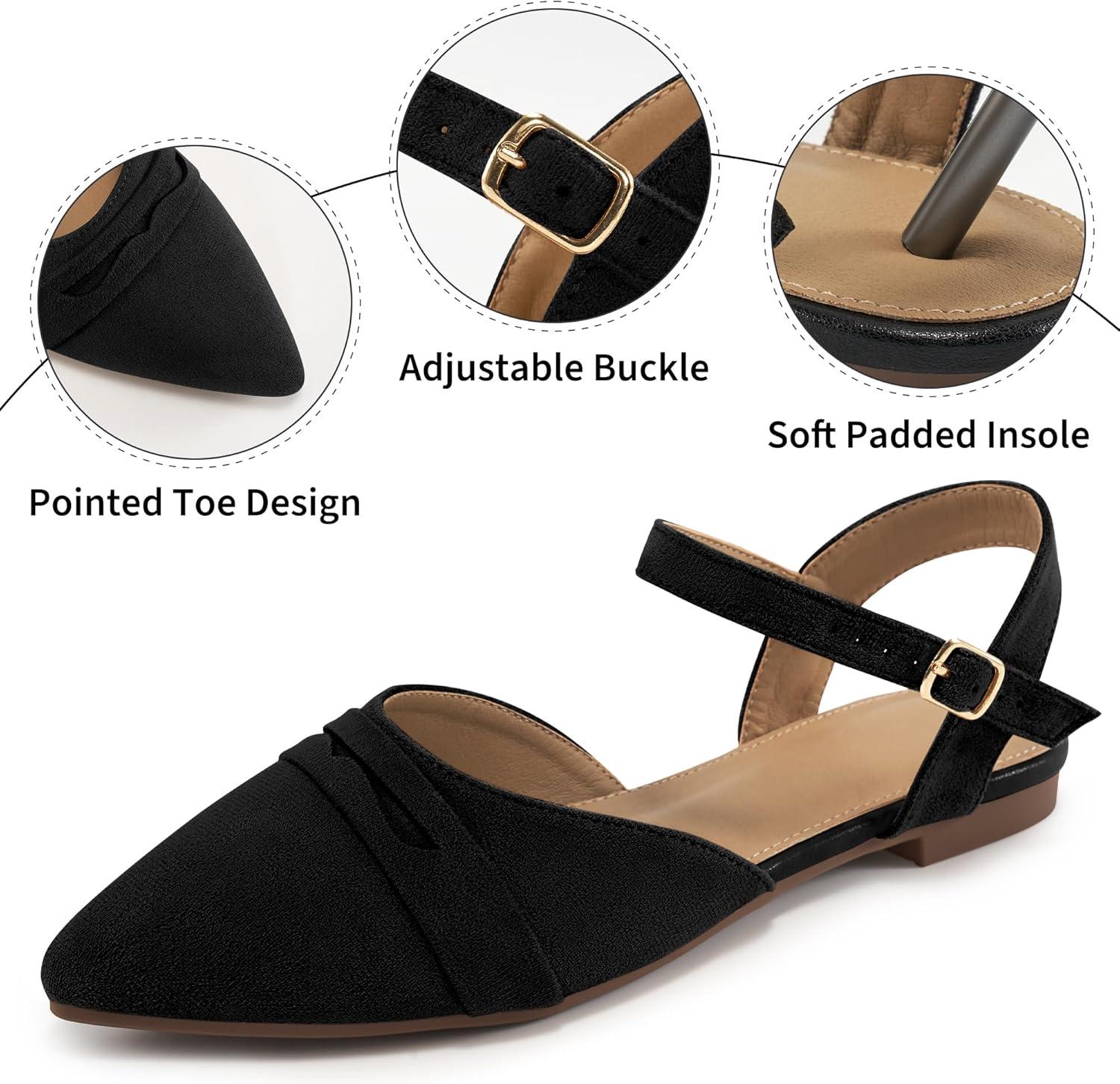 imageEcetana Womens Sandals Flats Shoes Closed Pointed Toe Slingback Comfortable Dressy Flat Sandals for Casual Work OfficeBlack