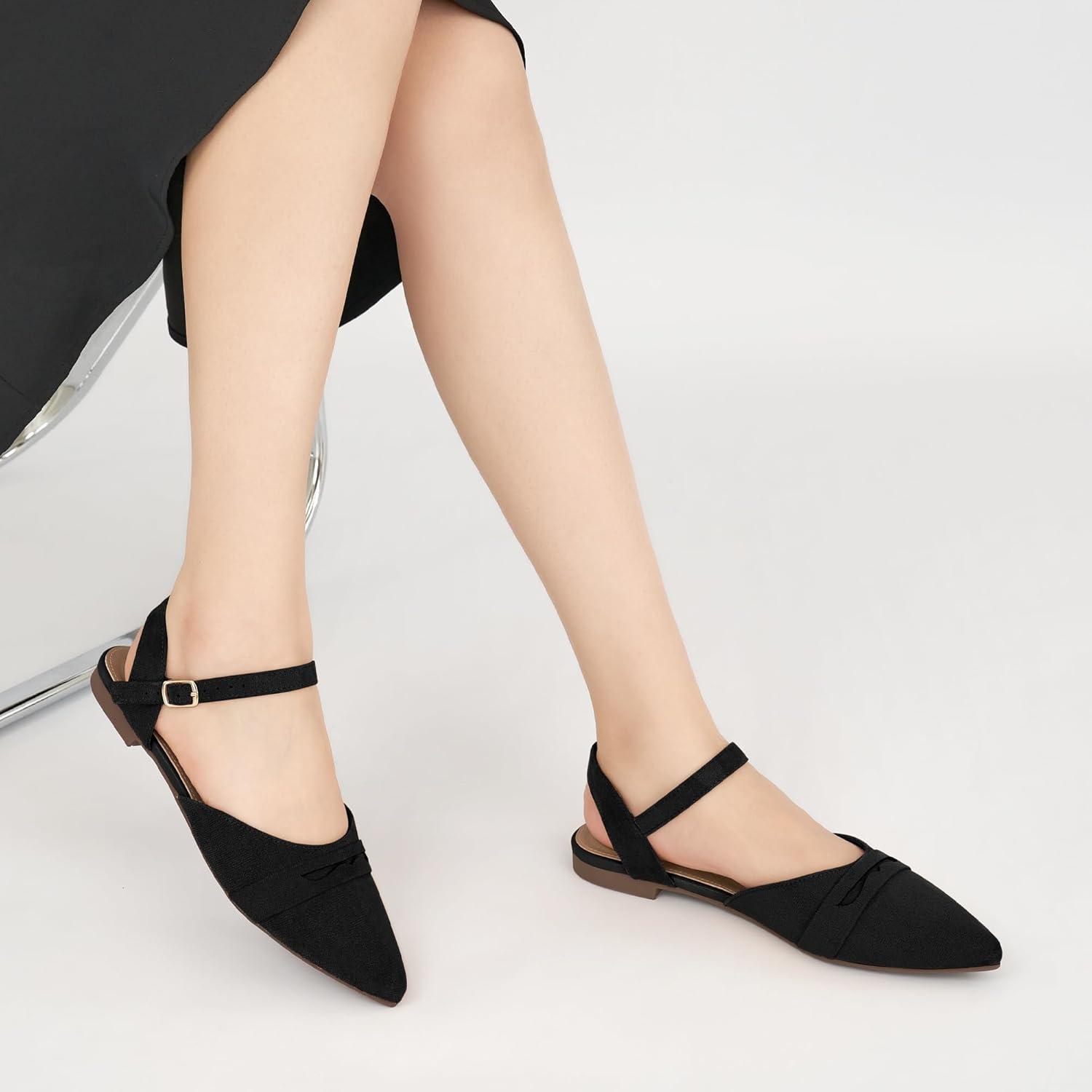 imageEcetana Womens Sandals Flats Shoes Closed Pointed Toe Slingback Comfortable Dressy Flat Sandals for Casual Work OfficeBlack