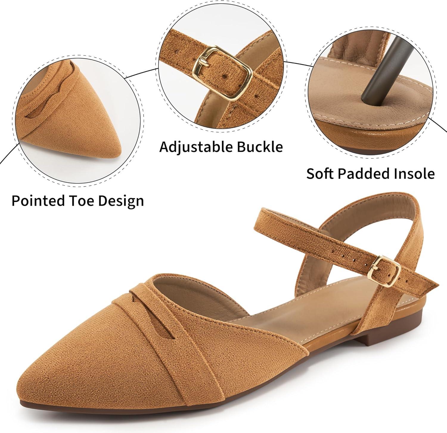 imageEcetana Womens Sandals Flats Shoes Closed Pointed Toe Slingback Comfortable Dressy Flat Sandals for Casual Work OfficeLightbrown