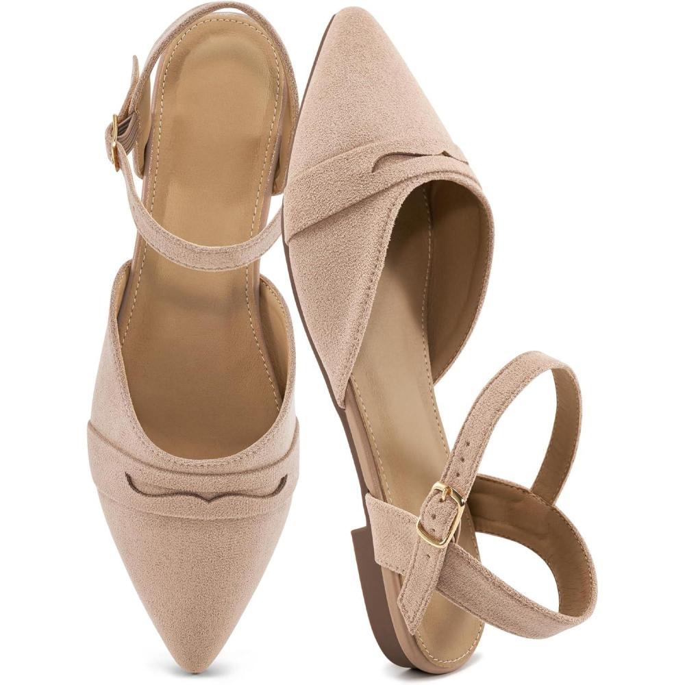 imageEcetana Womens Sandals Flats Shoes Closed Pointed Toe Slingback Comfortable Dressy Flat Sandals for Casual Work OfficeApricot