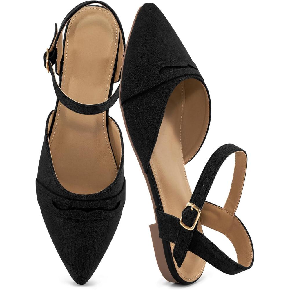 imageEcetana Womens Sandals Flats Shoes Closed Pointed Toe Slingback Comfortable Dressy Flat Sandals for Casual Work OfficeBlack