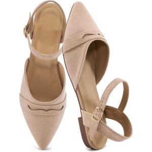 Ecetana Womens Sandals Flats Shoes – Closed Pointed Toe Slingback Comfortable Dressy Flat Sandals for Casual Work Office(Apricot)